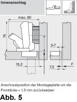 71T7640N01 CLIP top Weitwinkelscharnier 155°, Mittelanschlag, mit Feder, Topf: INSERTA