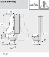 71B9690 CLIP top BLUMOTION Profiltürscharnier 95°, Mittelanschlag, Topf: INSERTA