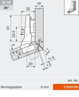 79B9555 CLIP top BLUMOTION Winkelscharnier 20° II, aufschlagend, Topf: Schrauben