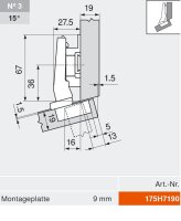 79B9454 CLIP top BLUMOTION Winkelscharnier 15° III, max. aufschl., Topf: Schrauben