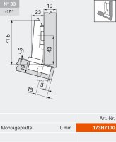 79B3453 CLIP top BLUMOTION Winkelscharnier -15° III, max. aufschl., Topf: Schrauben
