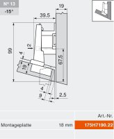 79B3493 CLIP top BLUMOTION Winkelscharnier -15° III, max. aufschl., Topf: INSERTA
