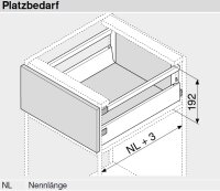 Bausatz Tandembox Antaro, Systemhöhe C=192 mm mit Reling, mit Blumotion, Korpusschiene 30/65 kg, für Tip-On-Blumotion geeignet