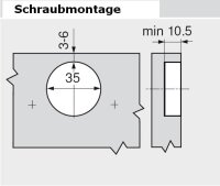 71M2650 CLIP top Standardscharnier 100°, gekröpft, mit Feder, Topf: Schrauben