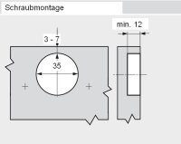 71T9650 CLIP top Profiltürscharnier 95°, 9,5mm gekröpft, mit Feder, Topf: Schrauben