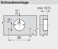 71T0750 CLIP top Minischarnier 94°, hochgekröpft, mit Feder, Topf: Schrauben