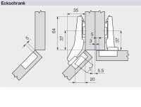 78A9658.T CLIP top 95° Winkelscharnier +45° I, halbaufschlagend, ohne Feder, Topf: Schrauben