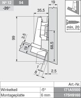 78A5453.T CLIP top 110° Winkelscharnier -15° III, max. aufschlagend, ohne Feder, Topf: Schrauben