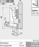 78A5453.T CLIP top Winkelscharnier -15° III, max. aufschlagend, ohne Feder, Topf: Schrauben