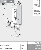 78A5453.T CLIP top Winkelscharnier -15° III, max. aufschlagend, ohne Feder, Topf: Schrauben