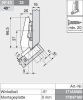 78A9458.T CLIP top 95° Winkelscharnier +45° III, max. aufschlagend, ohne Feder, Topf: Schrauben