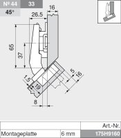 78A9458.T CLIP top 95° Winkelscharnier +45° III, max. aufschlagend, ohne Feder, Topf: Schrauben