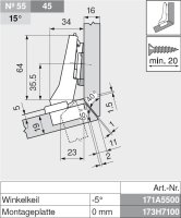 78A9555.T CLIP top 95° Winkelscharnier +20° II, aufschlagend, ohne Feder, Topf: Schrauben