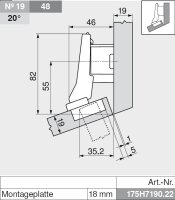 78A9555.T CLIP top Winkelscharnier +20° II, aufschlagend, ohne Feder, Topf: Schrauben