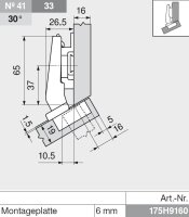 78A9456.T CLIP top 95° Winkelscharnier +30° III, max. aufschlagend, ohne Feder, Topf: Schrauben