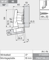 78A9454.T CLIP top 95° Winkelscharnier +15° III, max. aufschlagend, ohne Feder, Topf: Schrauben