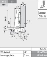 78A9454.T CLIP top 95° Winkelscharnier +15° III, max. aufschlagend, ohne Feder, Topf: Schrauben
