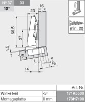 78A9454.T CLIP top 95° Winkelscharnier +15° III, max. aufschlagend, ohne Feder, Topf: Schrauben
