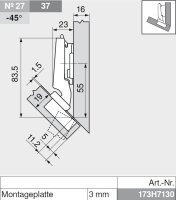 78A5450.T CLIP top Winkelscharnier -45° III, max. aufschlagend, ohne Feder, Topf: Schrauben