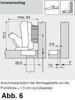 71T6650 CLIP top Weitwinkelscharnier 170°, 9,5 mm gekröpft, mit Feder, Topf: Schrauben