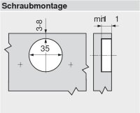 71T6550 CLIP top Weitwinkelscharnier 170°, gerade, mit Feder, Topf: Schrauben