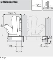 70T6640BTL CLIP top Weitwinkelscharnier 170°, 9,5 mm gekröpft, ohne Feder, Topf: Inserta