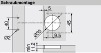 38B355AF22 COMPACT Scharnier, 1 3/8" oder größer", 107°, mit Feder, Montageplatte: zum Schrauben, Topf: Schrauben