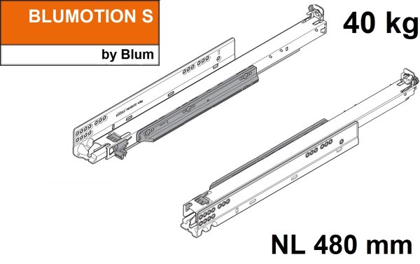 760H4800S MOVENTO mit BLUMOTION S, Vollauszug für Holzschubkasten, 40 kg, NL=480mm, ohne Kupplungen, für TIP-ON-Blumotion
