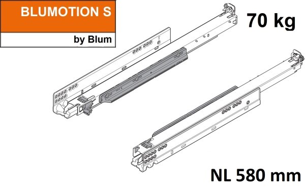 766H5800S MOVENTO mit BLUMOTION S, Vollauszug für Holzschubkasten, 70 kg, NL=580mm, ohne Kupplungen, für TIP-ON-Blumotion