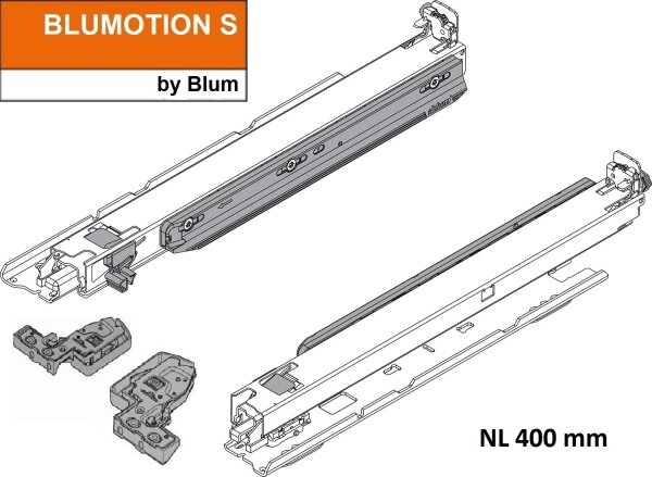 MOVENTO mit BLUMOTION, Vollauszug für Holzschubkasten Bodenmontage, Vollauszug, 40 kg, NL=400 mm, mit Kupplungen, li/re