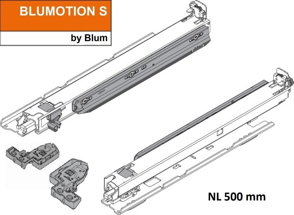 MOVENTO mit BLUMOTION, Vollauszug für Holzschubkasten Bodenmontage, Vollauszug, 40 kg, NL=500 mm, mit Kupplungen, li/re