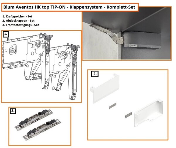 Komplett-Set Aventos HK top Hochklappe TIP-ON , LF=420-9000, für SERVO-DRIVE geeignet, Schrauben