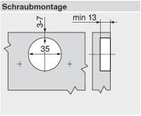 70T3750OX CLIP top Standardscharnier 110°, hochgekröpft, ohne Feder, Topf: Schrauben, onyxschwarz