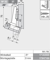 78T3453 CLIP top 110° Winkelscharnier -15° III, max. aufschlagend, ohne Feder, Topf: Schrauben