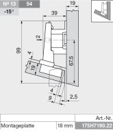 78T3453 CLIP top 110° Winkelscharnier -15° III, max. aufschlagend, ohne Feder, Topf: Schrauben