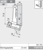 78T3453 CLIP top 110° Winkelscharnier -15° III, max. aufschlagend, ohne Feder, Topf: Schrauben