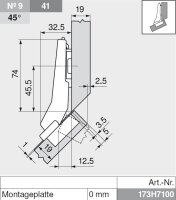78T3558 CLIP top 110° Winkelscharnier +45° II, aufschlagend, ohne Feder, Topf: Schrauben