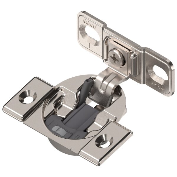 38B355BF22 COMPACT BLUMOTION Scharnier, 1 3/8" oder größer", 107°, mit Feder, inkl. Montageplatte zum Schrauben, Topfbefestigung: Schrauben