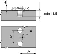 174L6100.05 CLIP Montageplatte, 0 mm, Stahl, Einpressen, HV: Langloch