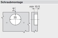 91M2550 MODUL Standardscharnier 100°, Eckanschlag, Topf: Schrauben