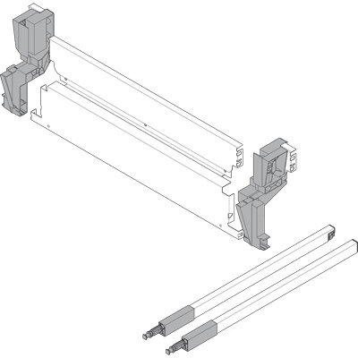 Rückwand-Set Müll KB 450-900mm Seitenwandstärke 19mm, Verbindungsstück Aufnahme Reling re/li
