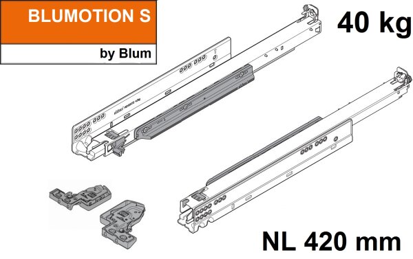 760H4200S MOVENTO mit BLUMOTION S, Vollauszug für Holzschubkasten, 40 kg, NL=420mm, mit Kupplungen, für TIP-ON-Blumotion