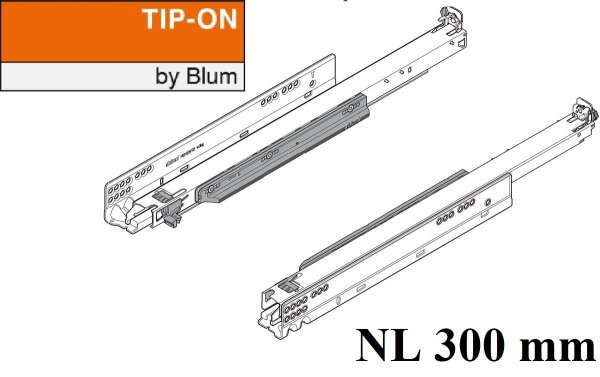 760H3000T MOVENTO mit TIP-ON, Vollauszug für Holzschubkasten, 40 kg, NL=300mm, ohne Kupplungen
