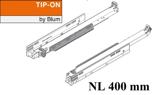760H4000T MOVENTO mit TIP-ON, Vollauszug für Holzschubkasten, 40 kg, NL=400mm, ohne Kupplungen