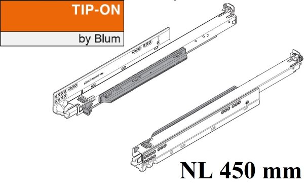 760H4500T MOVENTO mit TIP-ON, Vollauszug für Holzschubkasten, 40 kg, NL=450mm, ohne Kupplungen