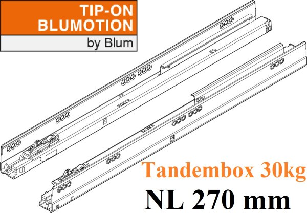 578.2701M TANDEMBOX TIP-ON Blumotion Korpusschiene Vollauszug, 30 kg, NL= 270mm, li/re