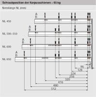 576.6501M TANDEMBOX TIP-ON Blumotion Korpusschiene Vollauszug, 65 kg, NL= 650mm, li/re