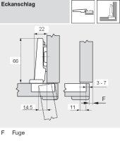 71B9550 onyx CLIP top BLUMOTION Profiltürscharnier 95°, Eckanschlag, Topf: Schrauben