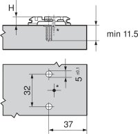 174H7100E onyx CLIP Montageplatte, 0 mm, Stahl, EXPANDO, HV: Exzenter