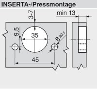 79B9590 CLIP top BLUMOTION Stollenscharnier 95°, 3 mm gekröpft, Topf: INSERTA,